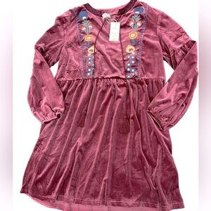 L Love Wine Red Crushed Velvet V-Neck Boho Dress Size Small